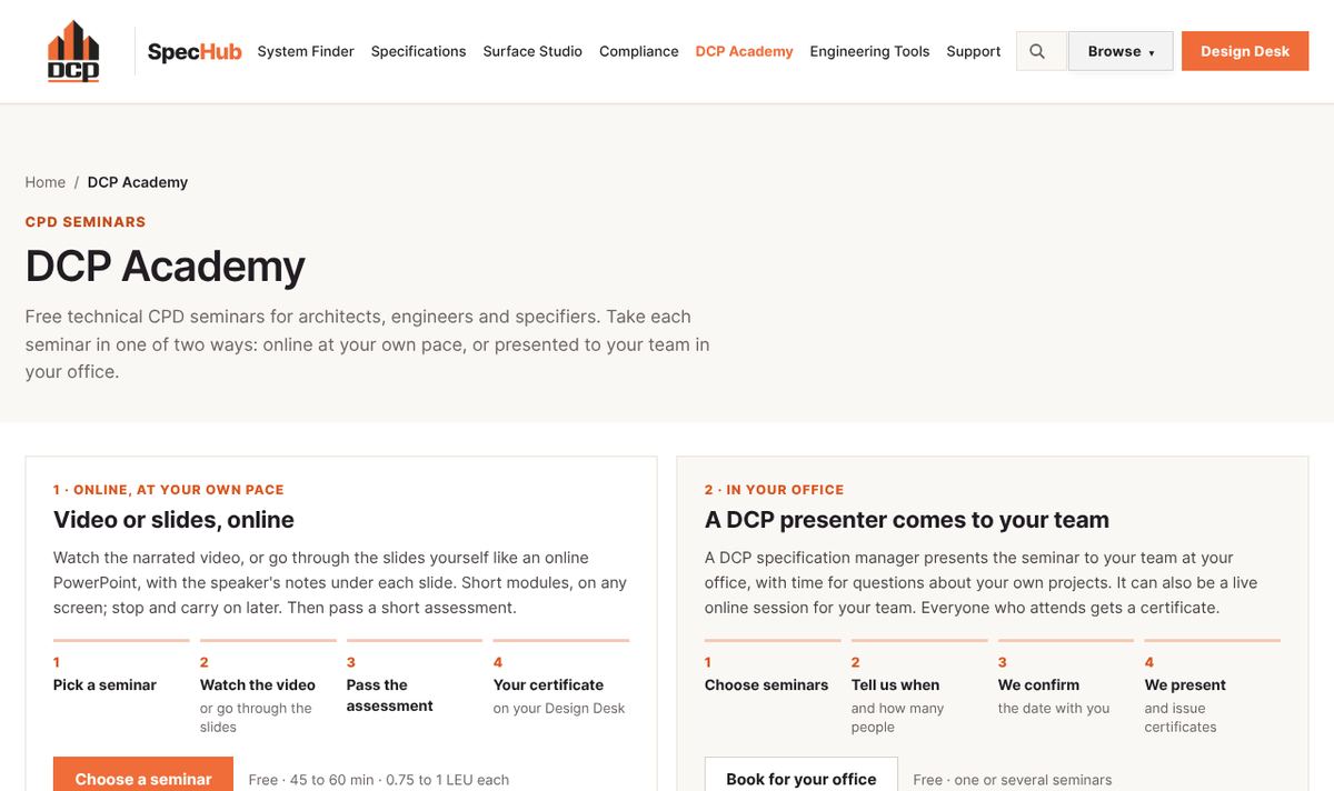 The knowledge: cpd seminars, case studies and articles screen
